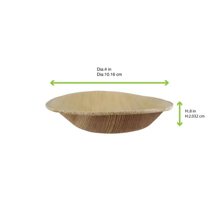 Palmbowl Palm Leaf Round Bowl - 3oz D:4in H:0.8in - 100 pcs Palmbowl Palm Leaf Round Bowl - 3oz D:4in H:0.8in - 100 pcs
