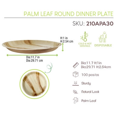 Palm Leaf Round Dinner Plate - D:12in H:1in - 100 pcs Palm Leaf Round Dinner Plate - D:12in H:1in - 100 pcs