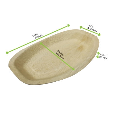 Oval Palm Leaf Plate - L:14in W:9.5in H:1.25in - 50 pcs Oval Palm Leaf Plate - L:14in W:9.5in H:1.25in - 50 pcs