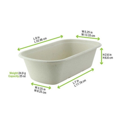 Rectangular Brown Sugarcane Container - 34oz L:9in W:5.3in H:2.6in - 250 pcs