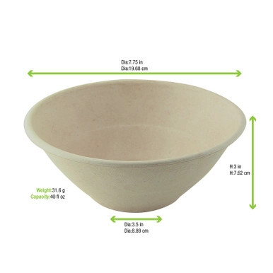 Round Brown Sugarcane Bowl - 40oz D:7.7in H:3in - 250 pcs