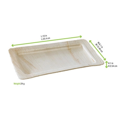 Rectangular Palm Leaf Plate - L:9.5in W:6.3in H:1in - 100 pcs