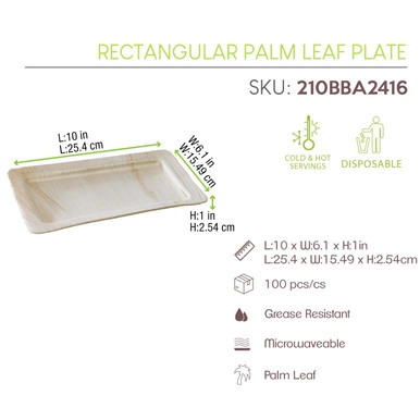 Rectangular Palm Leaf Plate - L:9.5in W:6.3in H:1in - 100 pcs