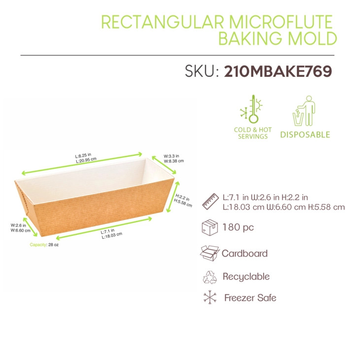 Rectangular Microflute Baking Mold - 28oz L:7.1in W:2.6in H:2.2in - 180 pcs Rectangular Microflute Baking Mold - 28oz L:7.1in W:2.6in H:2.2in - 180 pcs
