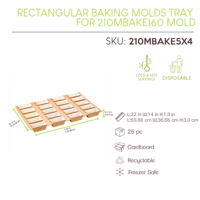 Rectangular Baking Molds Tray - L:22in W:14in H:1.3in - 25 pcs Rectangular Baking Molds Tray - L:22in W:14in H:1.3in - 25 pcs
