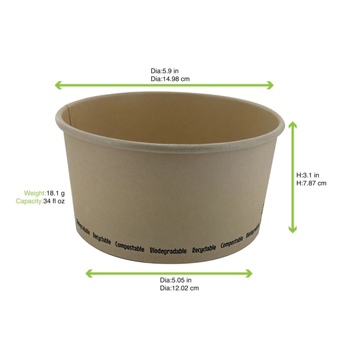 Compostable round bamboo fiber Buckaty salad box - 34oz D:5.9in H:3.1in - 360 pcs