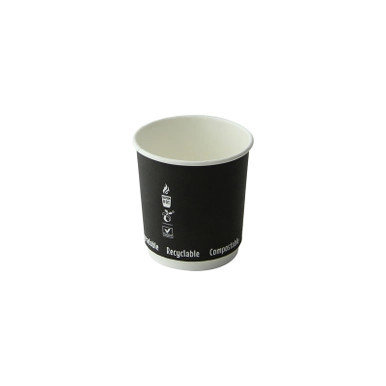 Double Wall Black Compostable Paper Cup - 4oz D:2.4in H:2.4in - 1000 pcs