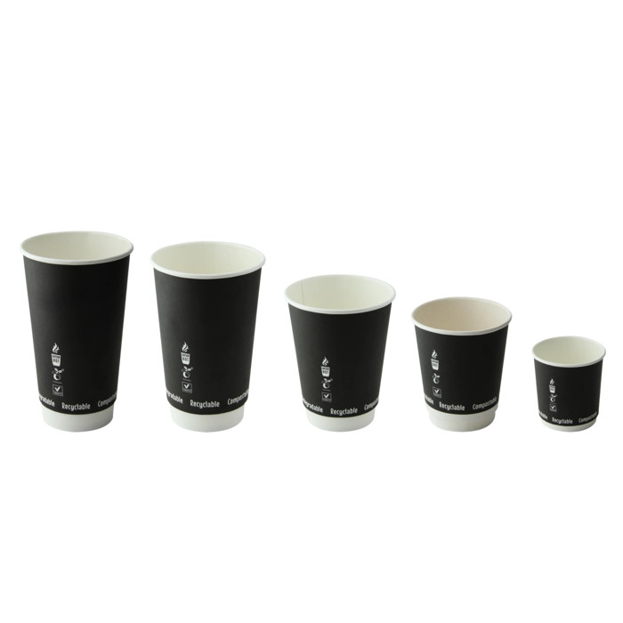 Double Wall Black Compostable Paper Cup - 4oz D:2.4in H:2.4in - 1000 pcs