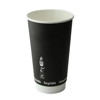 Double Wall Black Compostable Paper Cup - 20oz D:3.5in H:6.3in - 500 pcs