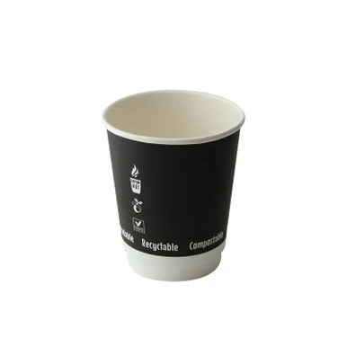 Double Wall Black Compostable Paper Cup - 8oz D:3.15in H:3.5in - 500 pcs