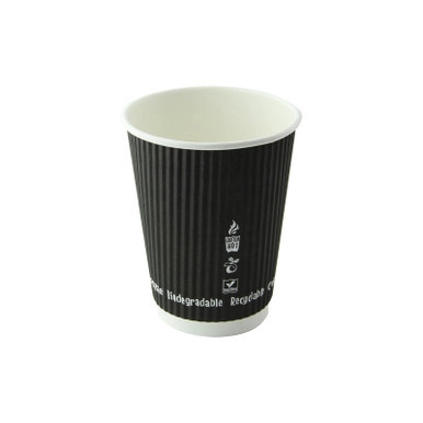 Compostable Rippled Black Cup - 12oz D:3.5in H:4.25in - 500 pcs