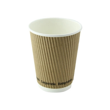 Compostable Rippled Kraft Cup - 12oz D:3.5in H:4.25in - 500 pcs Compostable Rippled Kraft Cup - 12oz D:3.5in H:4.25in - 500 pcs