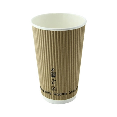 Compostable Rippled Beige Cups - 16 oz Dia: 3.5" H: 5.4"