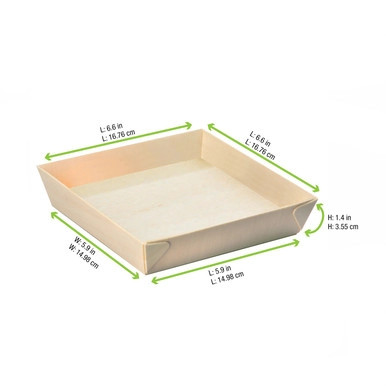 Square Samurai Wooden Tray - 28oz L:6.6in W:6.6in H:1.4in - 100 pcs Square Samurai Wooden Tray - 28oz L:6.6in W:6.6in H:1.4in - 100 pcs