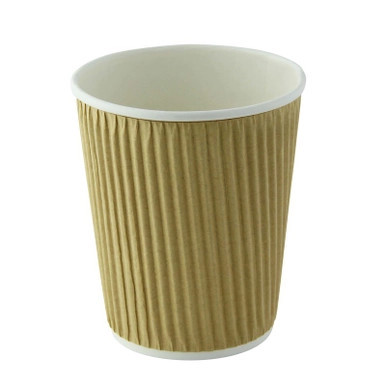 Compostable Rippled Kraft Cup - 8oz D:3.1in H:3.6in - 1000 pcs Compostable Rippled Kraft Cup - 8oz D:3.1in H:3.6in - 1000 pcs