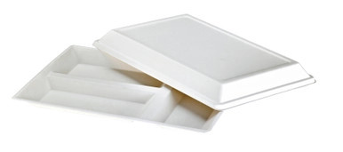 Eco-Design White Sugarcane Compartment Tray - L:15.87in W:10.75in H:1.1in - 100 pcs Eco-Design White Sugarcane Compartment Tray - L:15.87in W:10.75in H:1.1in - 100 pcs