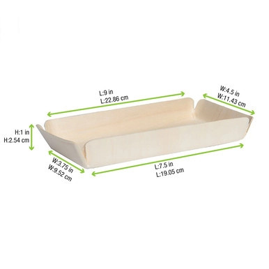 CANADA Paper Lined Wooden Tray - L:8.2in W:4.1in H:1.1in - 360 pcs