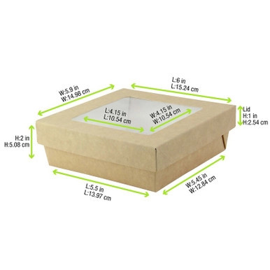 Kraft Kray Boxes with PET Window Lid - 34oz L:5.5in W:5.5in H:2in - 250 pcs Kraft Kray Boxes with PET Window Lid - 34oz L:5.5in W:5.5in H:2in - 250 pcs