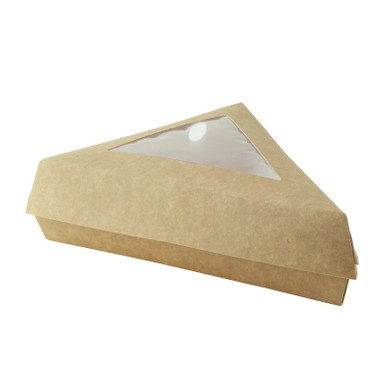 Kraft Slice Box with PE Window Lid - 12oz L:6.6in W:6.6in H:5.1in - 200 pcs
