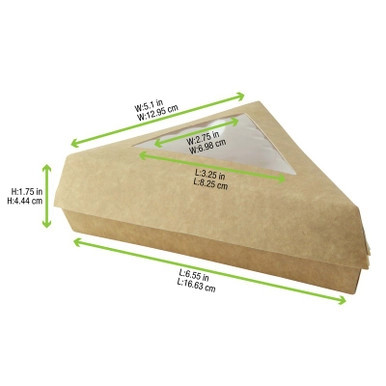 Kraft Slice Box with PE Window Lid - 12oz L:6.6in W:6.6in H:5.1in - 200 pcs