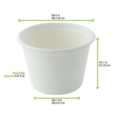 White Mini Sugarcane Cup - 4.7oz D:2.9in - 1000 pcs