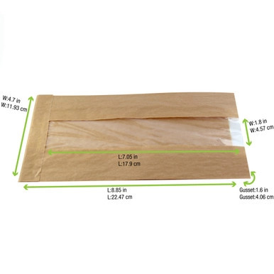 Brown Kraft Bag with Window - L:8.7in W:4.7in H:2in - 1000 pcs