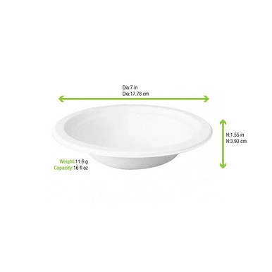 White Sugarcane Salad Bowl - 16oz D:7.09in - 600 pcs