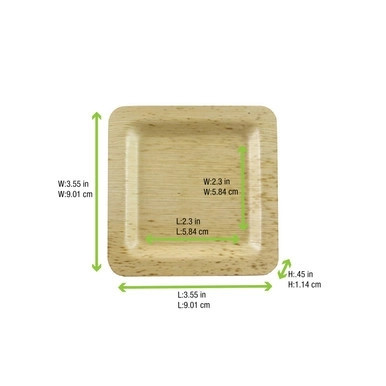 Square Bamboo Leaf Double Layer Plate - L:3.5in W:3.5in H:0.45in - 100 pcs Square Bamboo Leaf Double Layer Plate - L:3.5in W:3.5in H:0.45in - 100 pcs