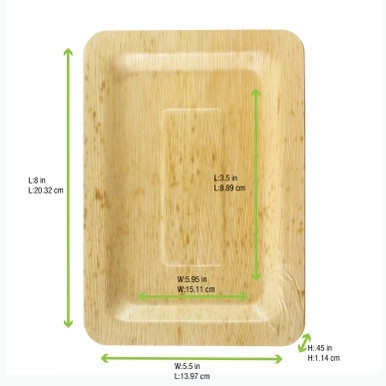 Rectangular Bamboo Leaf Double Layer Plate - L:7.9in W:5.5in H:0.4in - 100 pcs