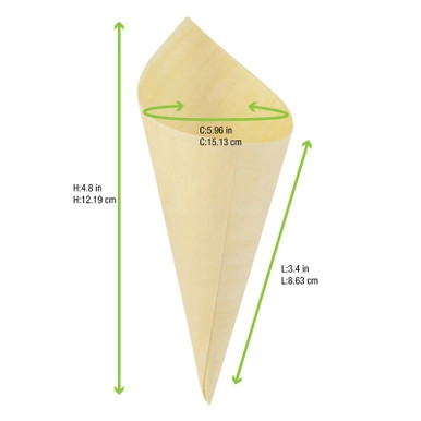 Mini Wooden Cone - D:1.9in H:4.9 x 3.5in - 1000 pcs