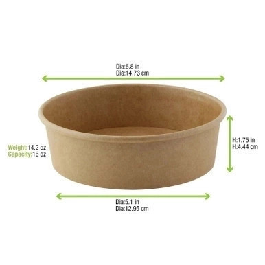 Round kraft To go container - 16oz D:5.9in H:1.8in - 360 pcs Round kraft To go container - 16oz D:5.9in H:1.8in - 360 pcs