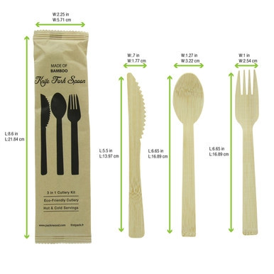 Elegant and Sturdy Bamboo Cutlery Kit 4/1 (Knife, Fork, Spoon, Napkin) - L:6.7in W:2.25in - 100 kits Elegant and Sturdy Bamboo Cutlery Kit 4/1 (Knife, Fork, Spoon, Napkin) - L:6.7in W:2.25in - 100 kits