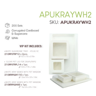 Sugarcane Bento Box Tray with 2 White Window Box Compartments   - 200 VIP Set