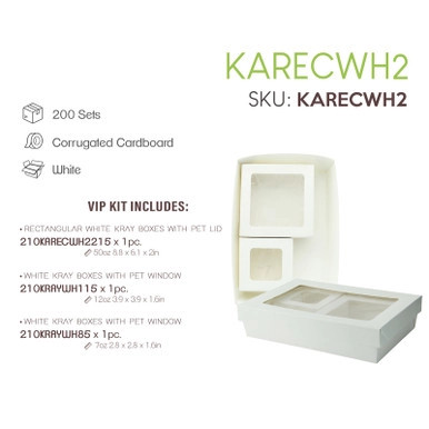 White Rectangular Windox Bento Box with 2 Compartments - 200 VIP Set