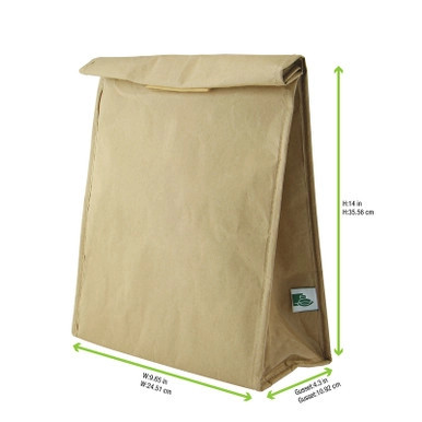 Reusable paper insulated meal bag with velcro closing - W:9.6in Gusset:4.7in H:13.8in - 24 pcs