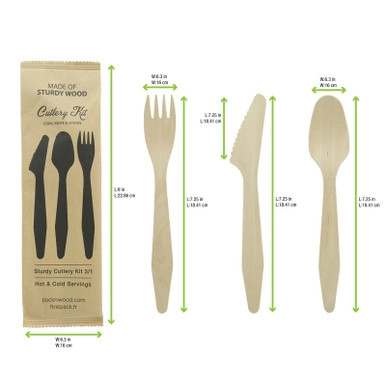 Heavy Weight Wooden Cutlery 3/1 Kit (Knife + Fork + Spoon) - L:7.3in - 250 kits Heavy Weight Wooden Cutlery 3/1 Kit (Knife + Fork + Spoon) - L:7.3in - 250 kits