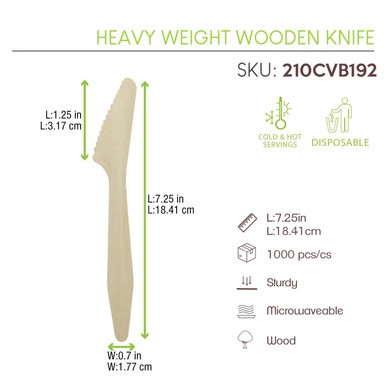 Heavy Weight Wooden Knife - L:7.3in - 1000 pcs Heavy Weight Wooden Knife - L:7.3in - 1000 pcs