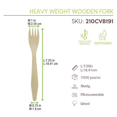 Heavy Weight Wooden Fork - L:7.3in - 1000 pcs Heavy Weight Wooden Fork - L:7.3in - 1000 pcs