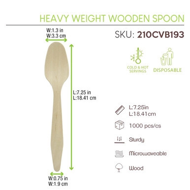 Heavy Weight Wooden Spoon - L:7.3in - 1000 pcs Heavy Weight Wooden Spoon - L:7.3in - 1000 pcs