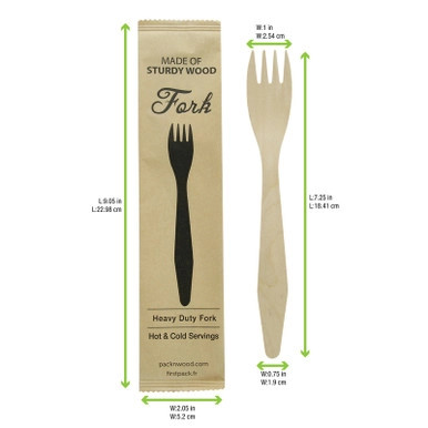 Heavy Weight Wooden Fork Wrapped in Paper Wrapper - L:7.3in - 500 pcs Heavy Weight Wooden Fork Wrapped in Paper Wrapper - L:7.3in - 500 pcs