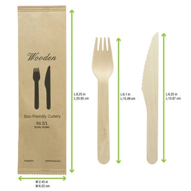 Wooden Cutlery 2/1 kit (Knife + Fork) - L:6.2in - 250 pcs Wooden Cutlery 2/1 kit (Knife + Fork) - L:6.2in - 250 pcs