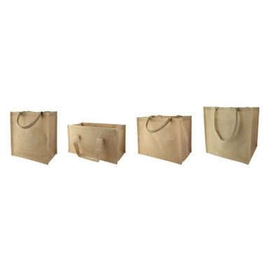 Natural Reusable carrier jute bag with handle - W:15in Gusset:13in H:15in - 20 pcs