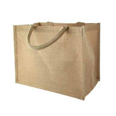 Natural Reusable carrier jute bag with handle - W:12.6in Gusset:7.9in H:9.8in - 30 pcs