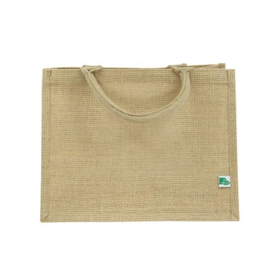 Natural Reusable carrier jute bag with handle - W:12.6in Gusset:7.9in H:9.8in - 30 pcs