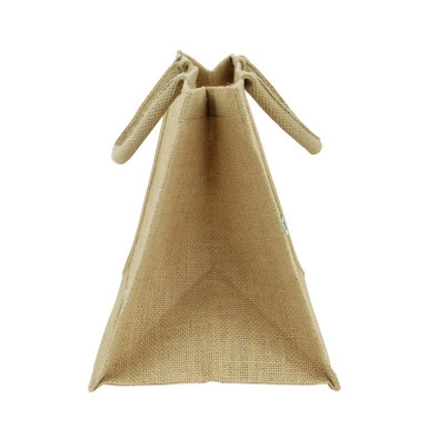 Natural Reusable carrier jute bag with handle - W:12.6in Gusset:7.9in H:9.8in - 30 pcs