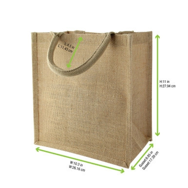 Natural Reusable carrier jute bag with handle - W:10.2in Gusset:6.7in H:11in - 30 pcs