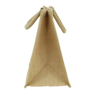 Natural Reusable carrier jute bag with handle - W:10.2in Gusset:6.7in H:11in - 30 pcs