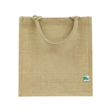 Natural Reusable carrier jute bag with handle - W:10.2in Gusset:6.7in H:11in - 30 pcs