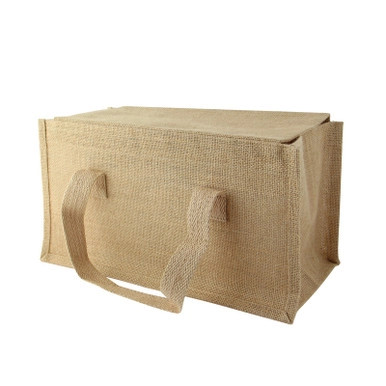 Natural Reusable carrier jute bag with handle - W:14in Gusset:7.1in 7.5in - 20 pcs