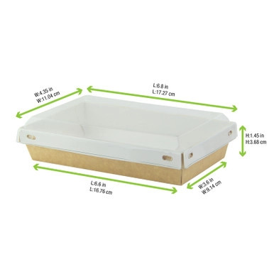 Laminated Kraft Box with Clear PET Lid - 16oz L:6.7in W:4.3in H:1.4in - 100 pcs